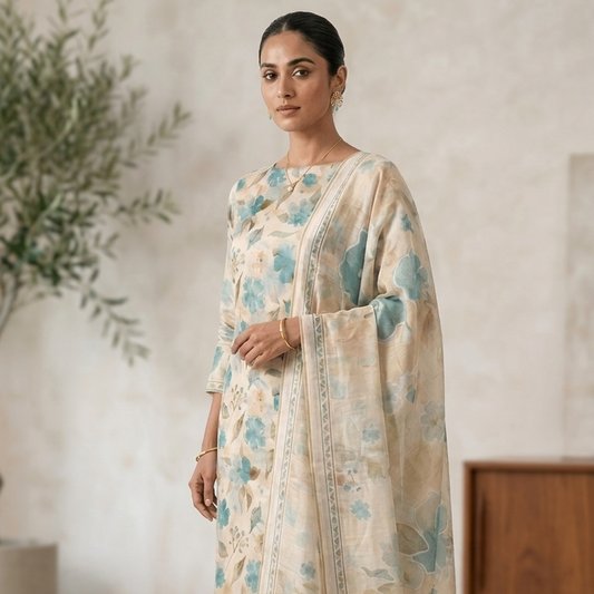 Blue Floral Designer Suit Set