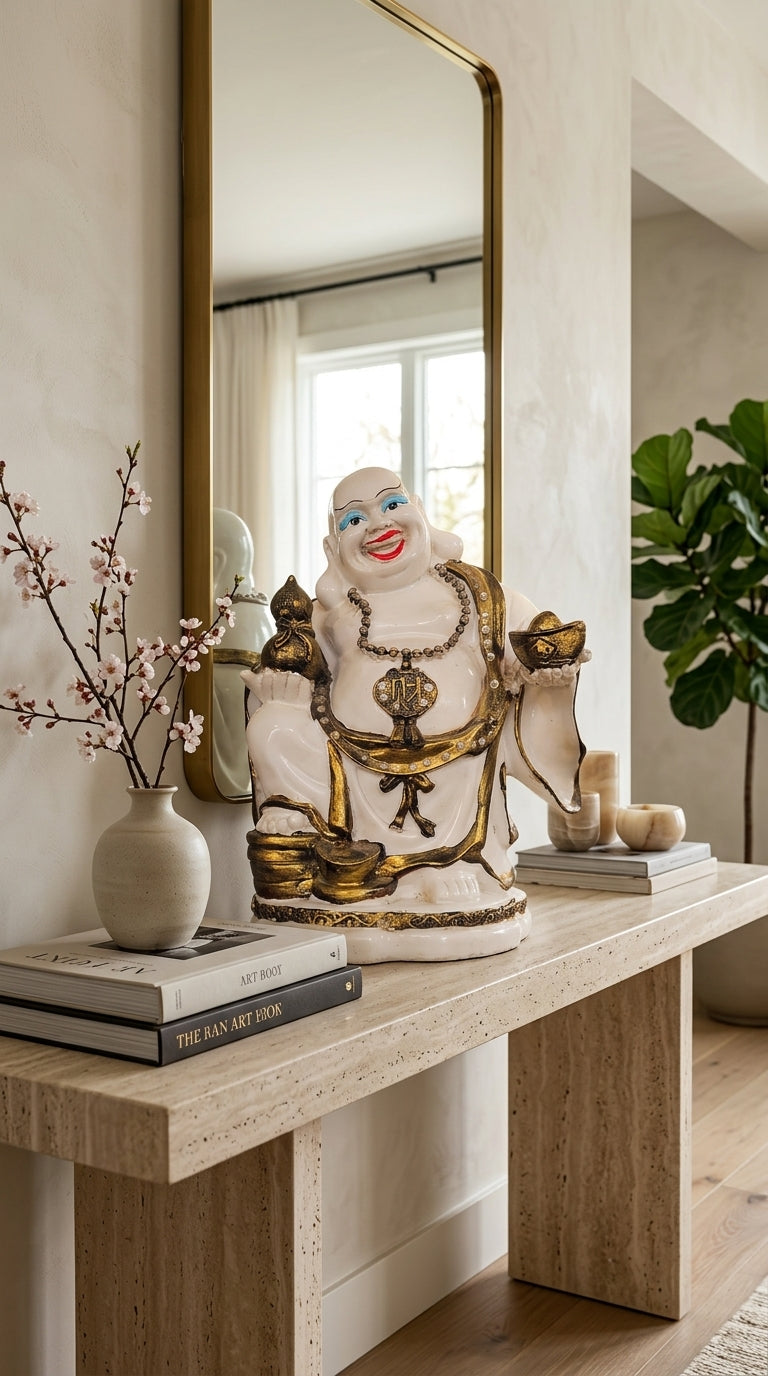 Handcrafted White Laughing Buddha Statue