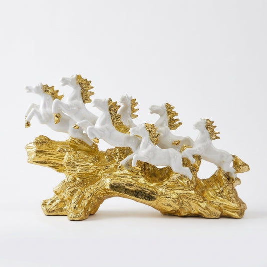 Handcrafted 7 Running Horses Marble Dust Vastu Showpiece