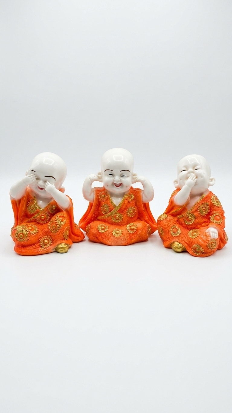 Handcrafted Three Wise Monk Showpiece Set – See No Evil, Hear No Evil, Speak No Evil Decorative Figurines