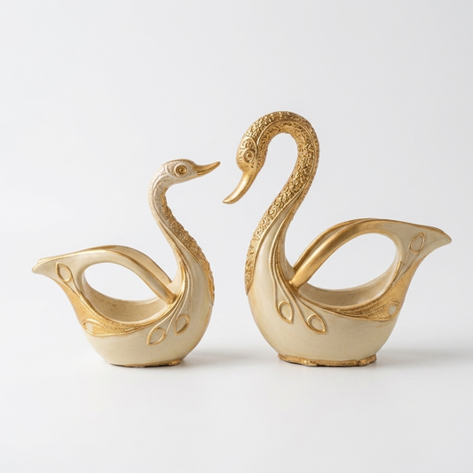 Handcrafted Ivory Gold Imperial Swan Pair