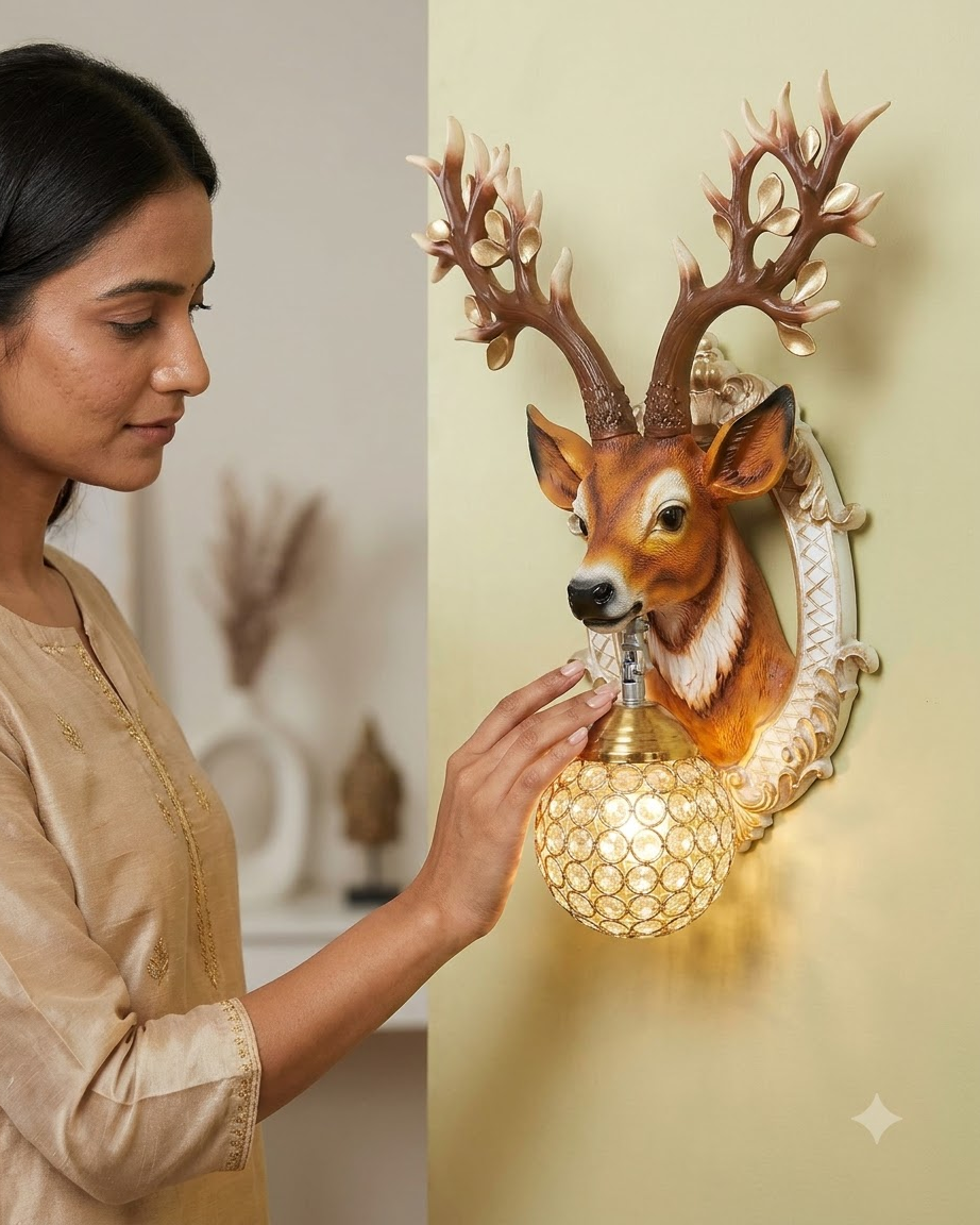 Golden Antler Deer Wall Light