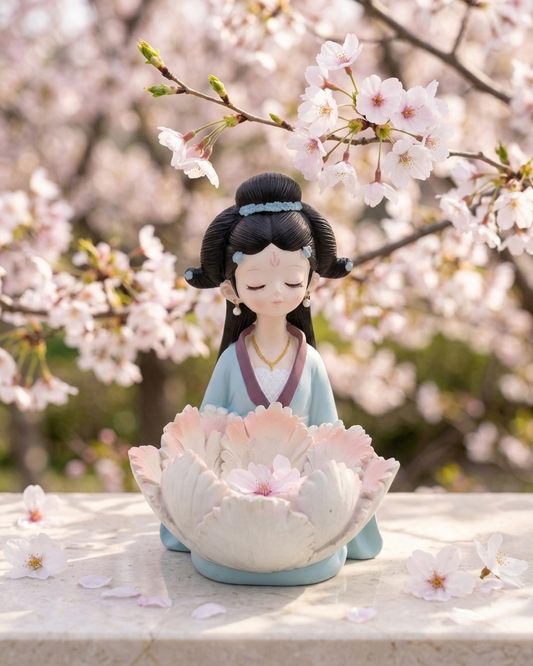Handcrafted Floral Girl Showpiece with Lotus Bowl – Premium Decorative Accent for Home & Gifting