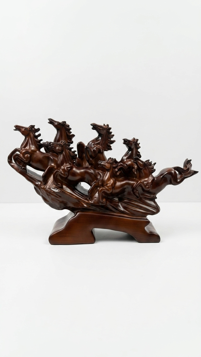 Handcrafted Eight Running Horses Showpiece on Wave Base – Premium Resin Vastu Decor