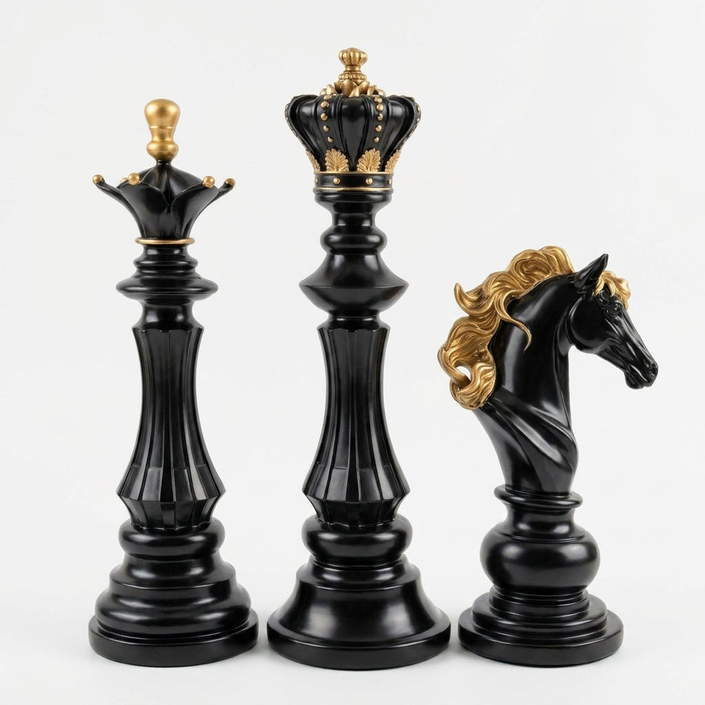 Luxury chess pieces decor set for home India – Premium King, Queen & Knight Figurine Décor for Home & Office