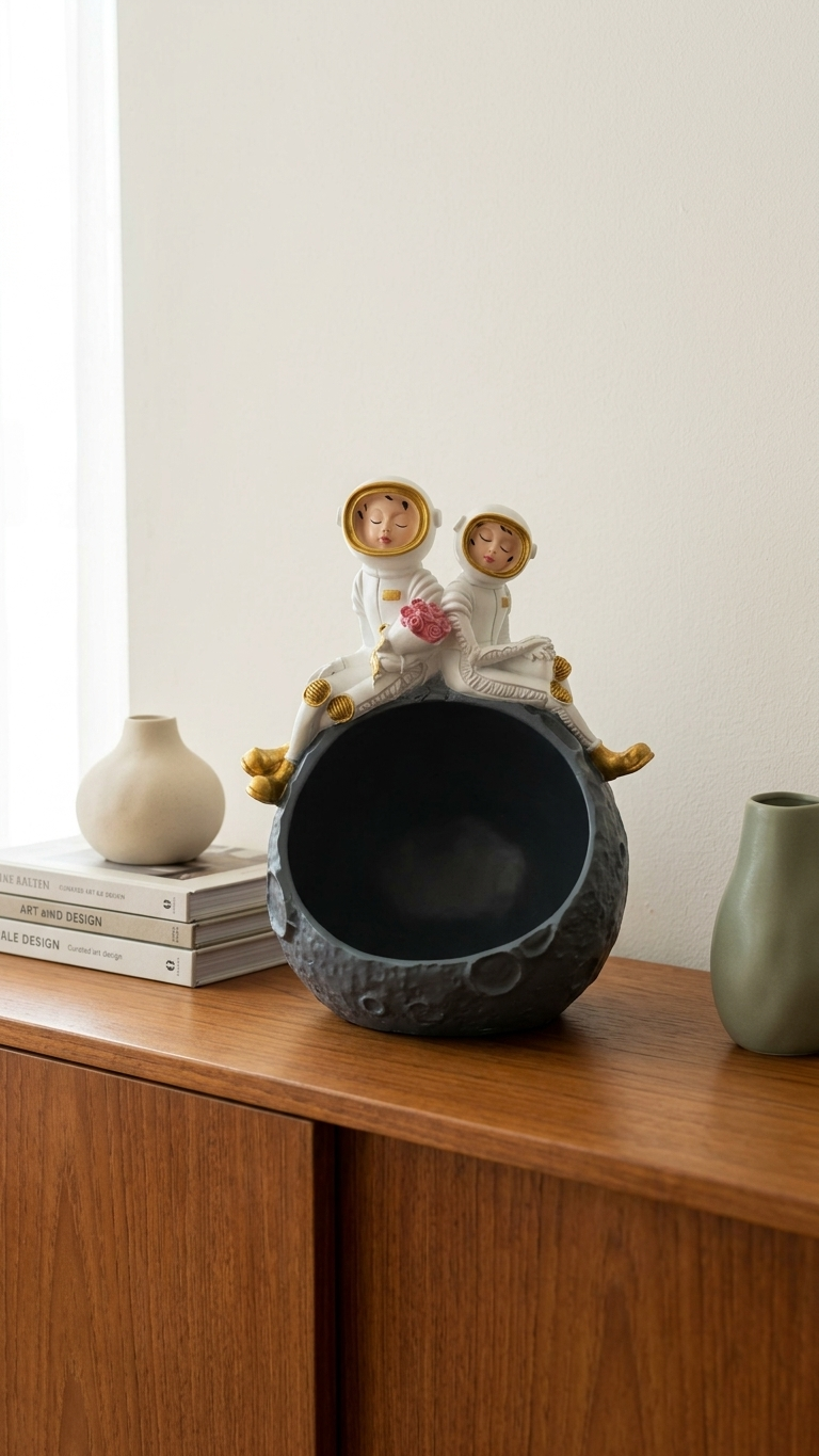 Cute Astronaut Couple Flower Pot Showpiece for Living Room & Home Decor | Modern Decorative Planter