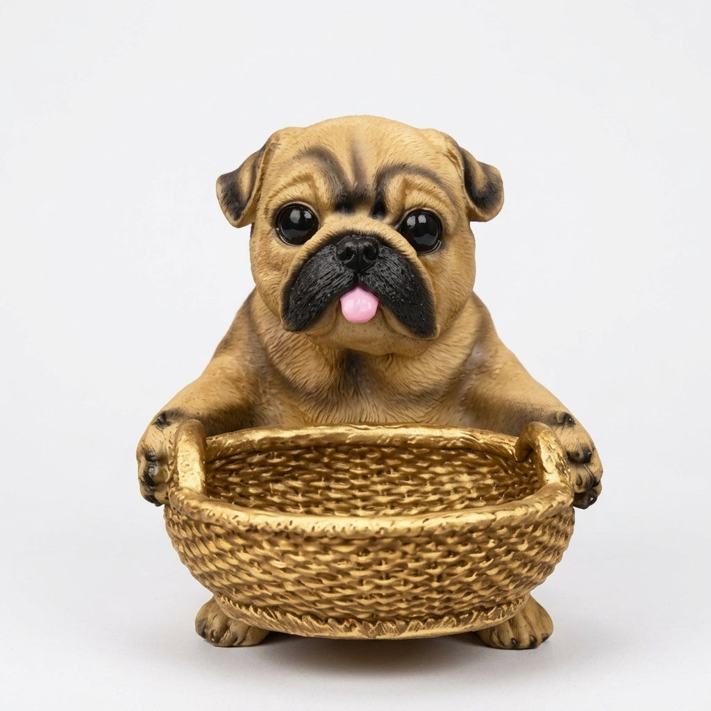 Pug dog showpiece with tray for home decor India – Decorative Animal Figurine Storage Tray for Home Table Decor