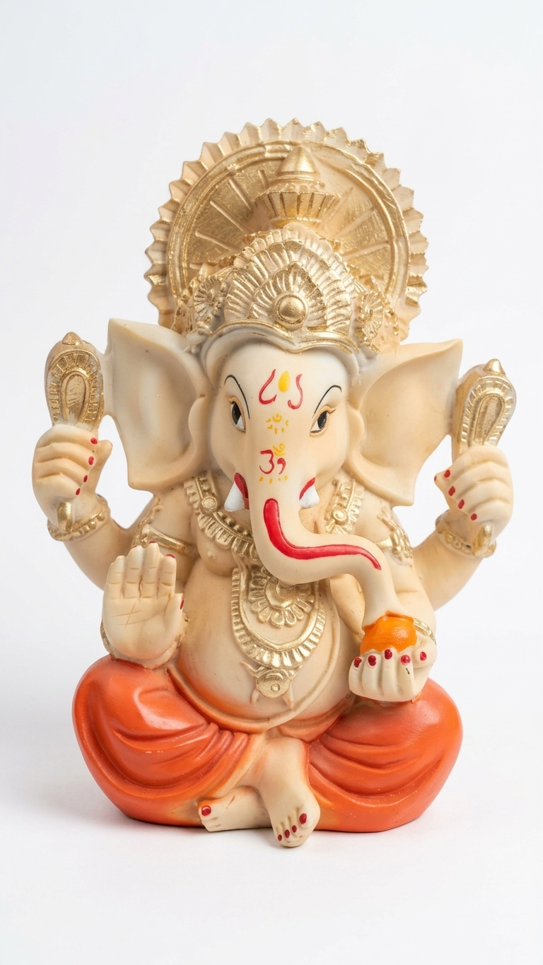 Handcrafted Shubh Labh Resin Ganesh Idol with Modak – Premium Home Temple Decor
