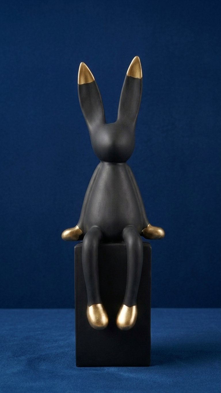 Black & Gold Handcrafted Sitting Rabbit Showpiece – Modern Decorative Sculpture for Home Décor