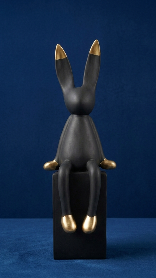Black & Gold Handcrafted Sitting Rabbit Showpiece – Modern Decorative Sculpture for Home Décor