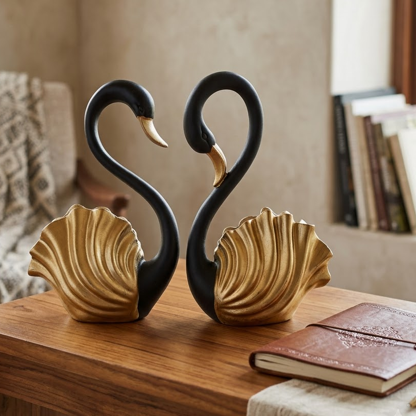 Black & Gold Swan Set of 2