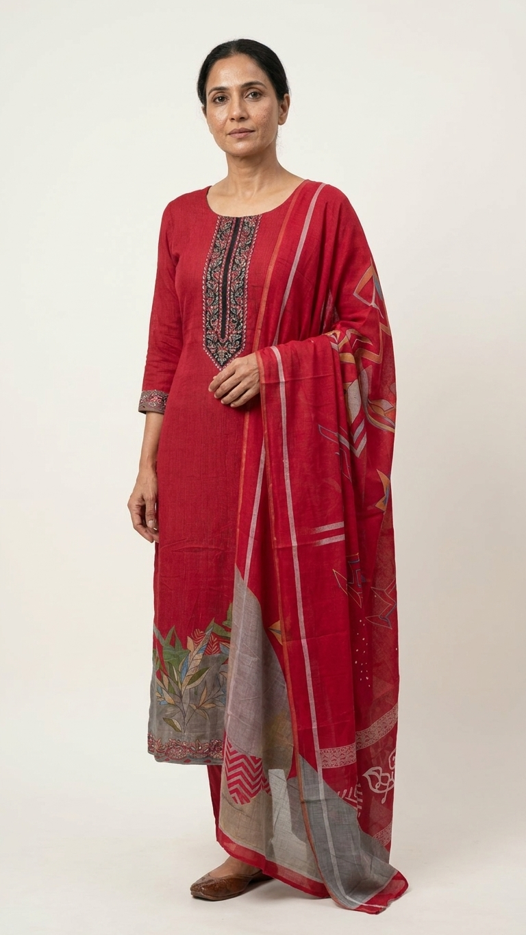 red embroidered unstitched suit set