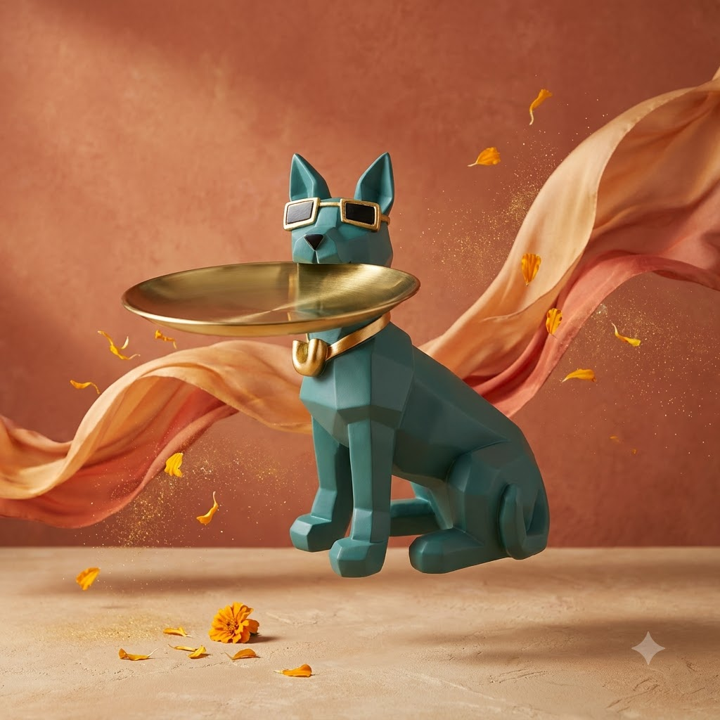 Dog with Golden Tray