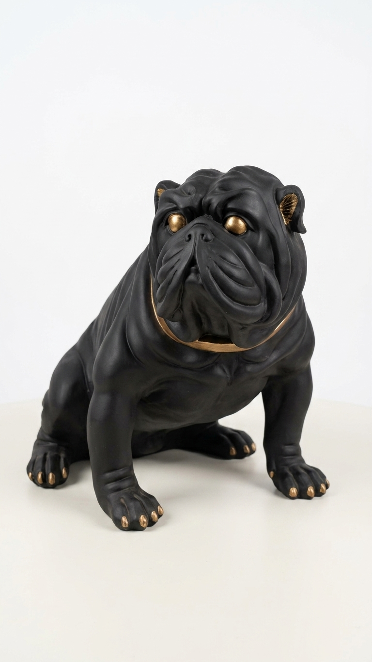 Handcrafted Bulldog Dog Sculpture – Premium Black Decorative Showpiece for Home Decor