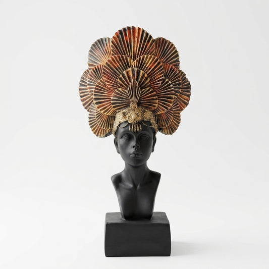 Handcrafted Tribal Lady Bust Sculpture with Crown – Set of 3 Pieces