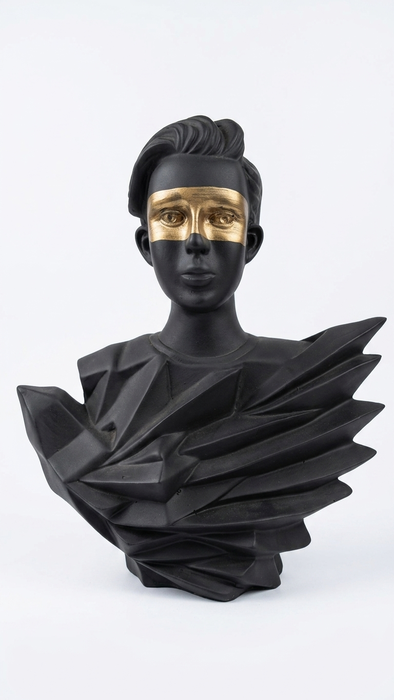 Handcrafted Abstract Black & Gold Face Sculpture Showpiece – Modern Artistic Decor
