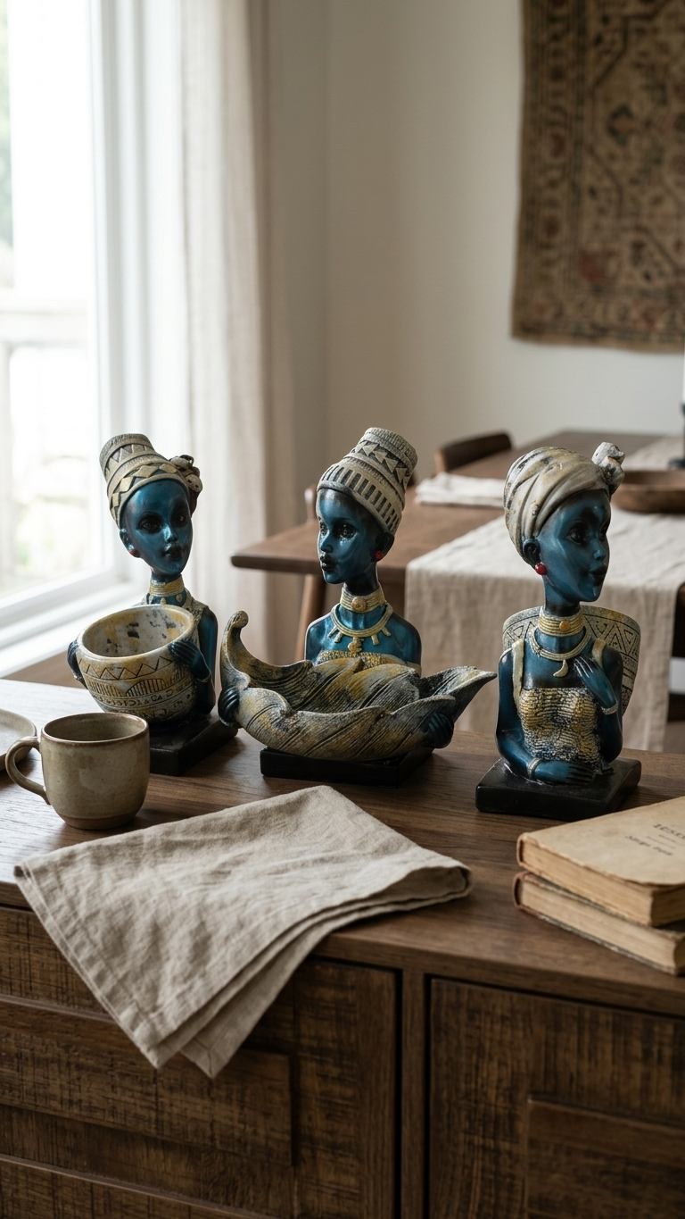 Handcrafted Lady with3 Pieces Leaf Bowl Showpiece Woman Figurine