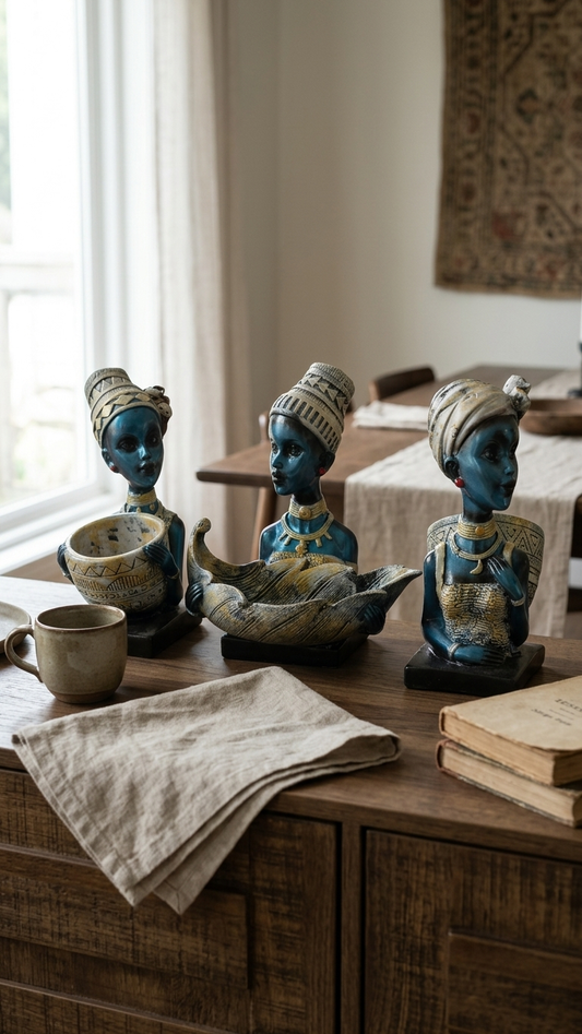 Handcrafted Lady with3 Pieces Leaf Bowl Showpiece Woman Figurine