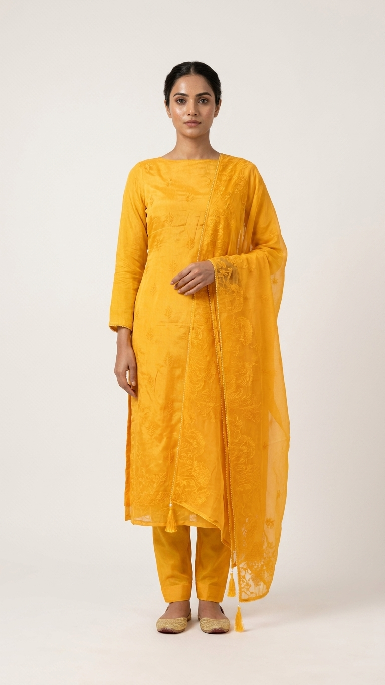 yellow embroidered unstitched suit set
