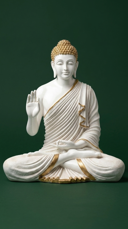 Handcrafted White Buddha Idol with Golden Accents – Premium Meditation Statue for Home Decor & Gifting