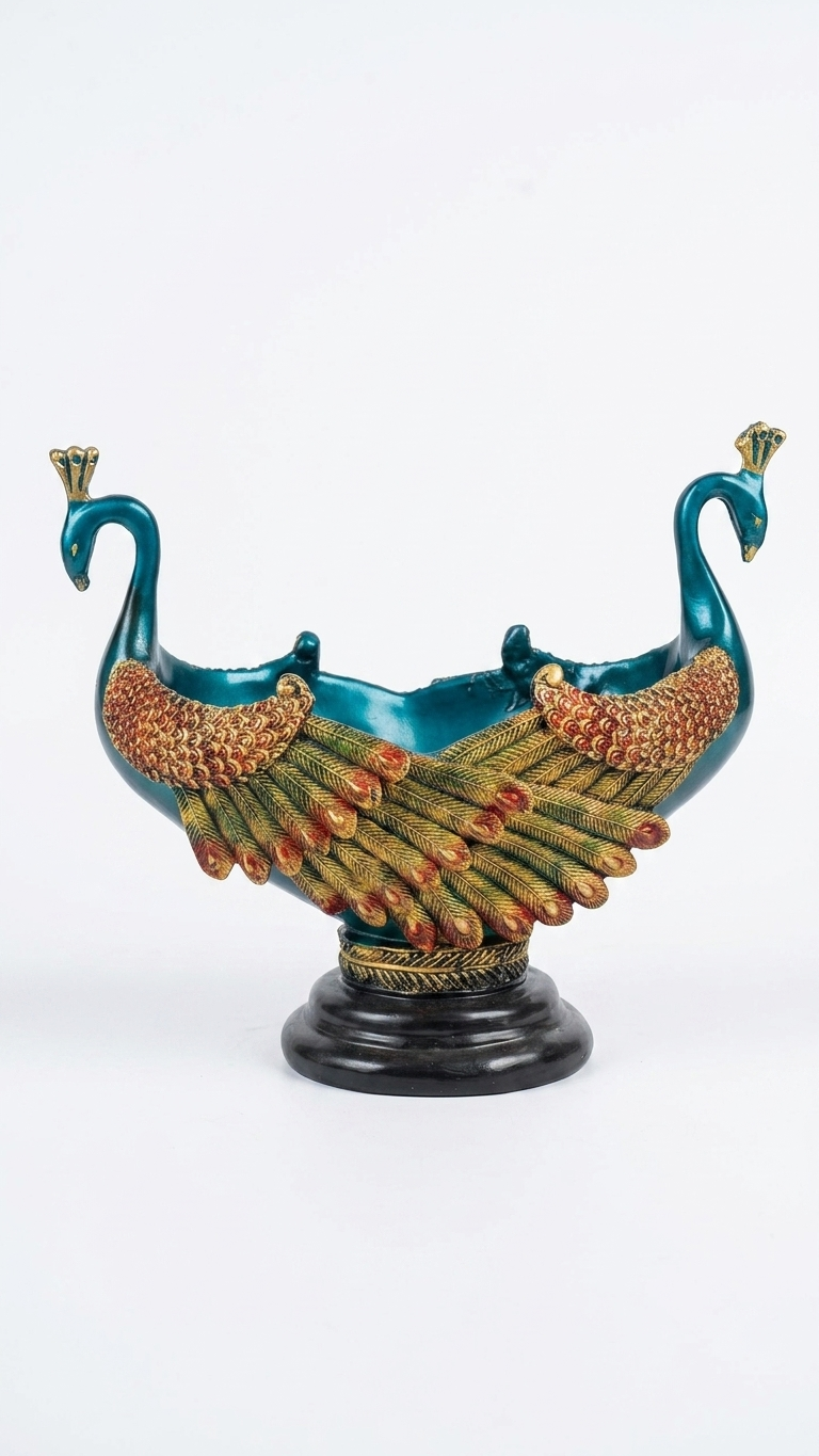 Teal Blue Handcrafted Peacock Decorative Bowl Showpiece – Premium Resin Centerpiece for Home Décor