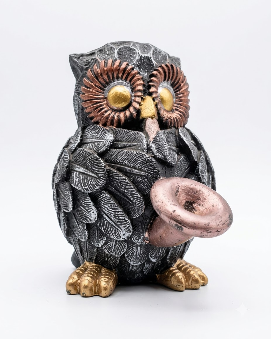 Black Gold Musical Owl Showpiece for Home Decor