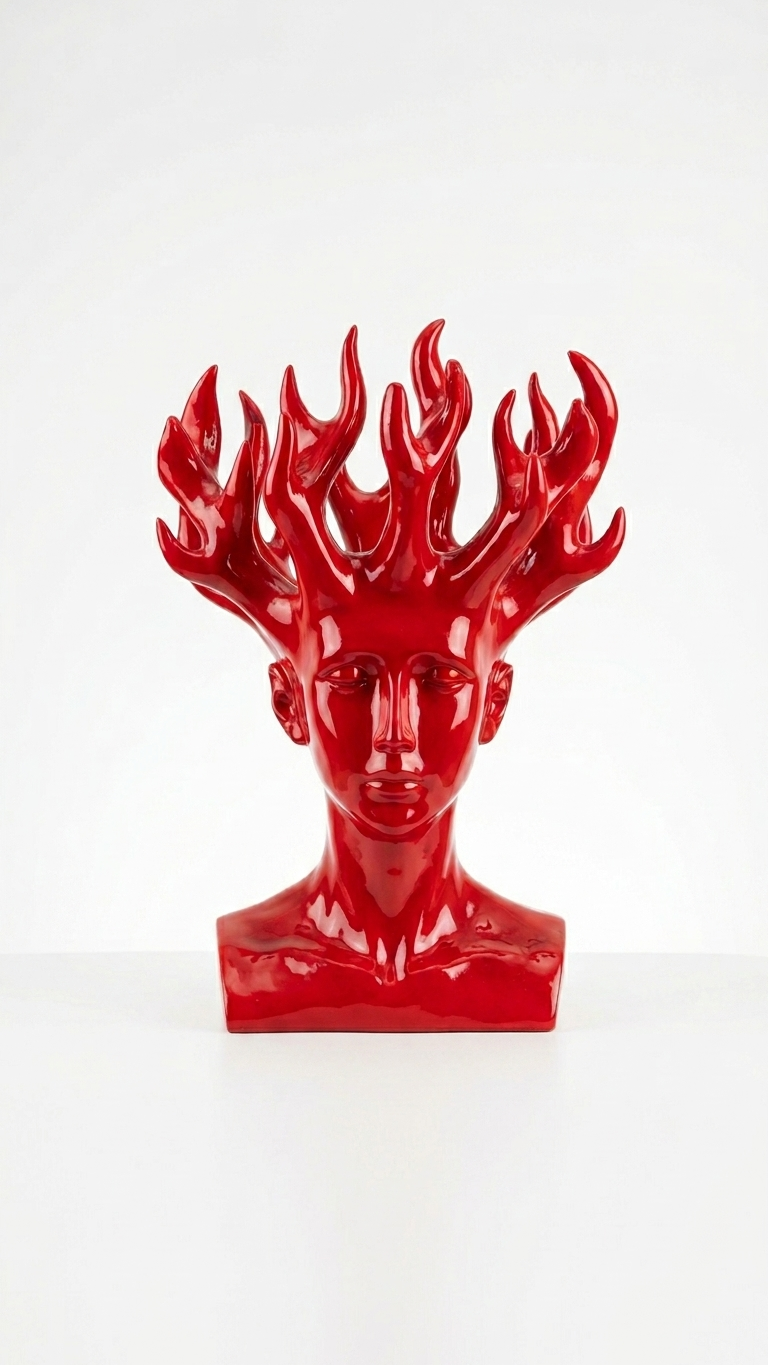 modern fire lady face sculpture