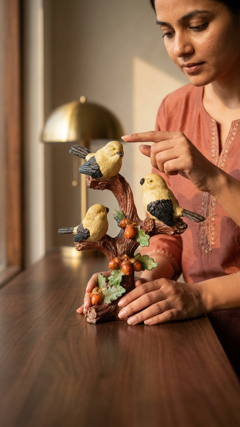 Three Birds on Tree Showpiece – Nature Inspired Decorative Statue for Home & Office