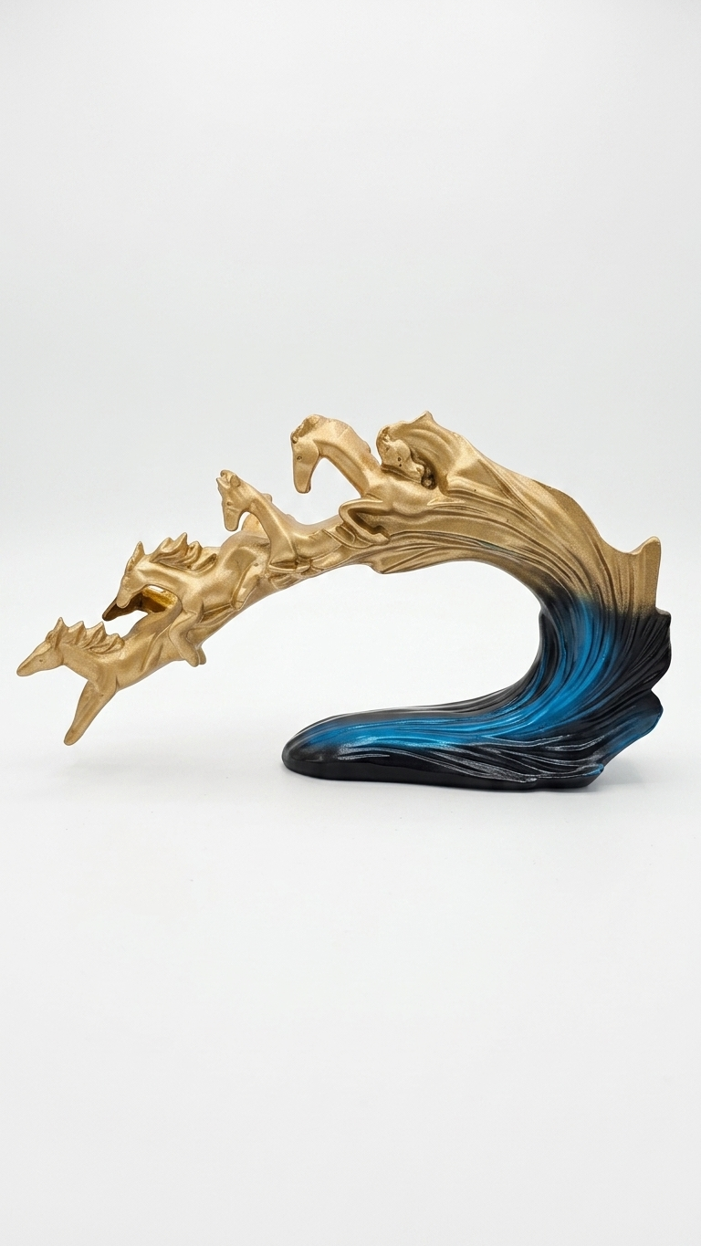 Handcrafted Golden Horse Wave Sculpture