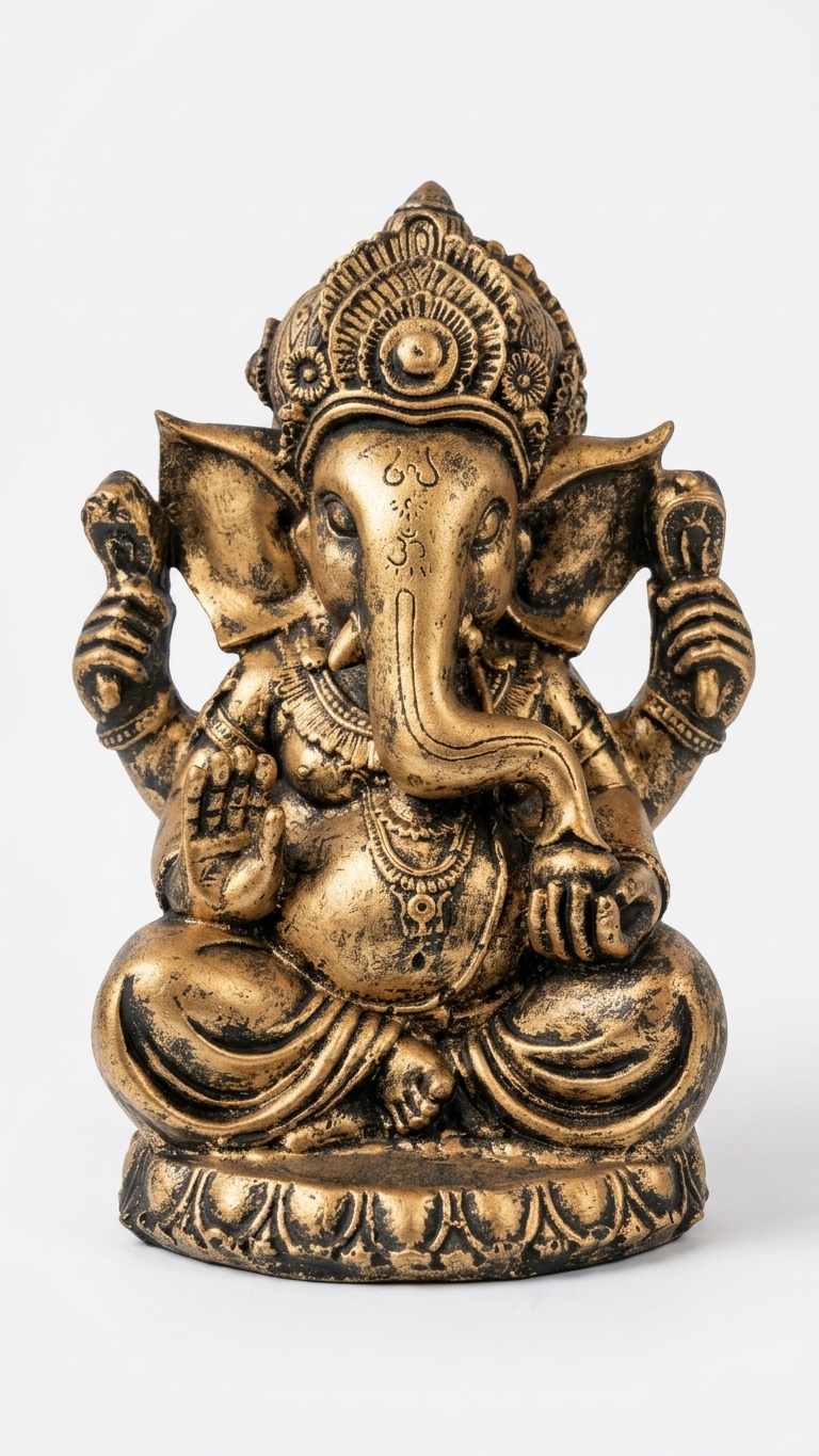Handcrafted Brass Finish Ganesha Idol for Home Decor & Pooja – Made in India