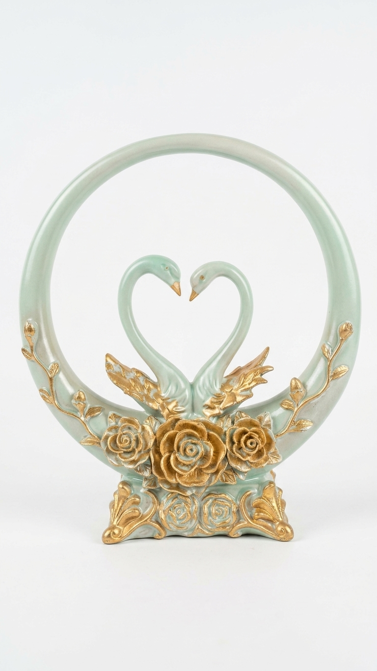 Handcrafted Swan Couple Showpiece with Floral Ring – Premium Resin Home Decor | Made in India