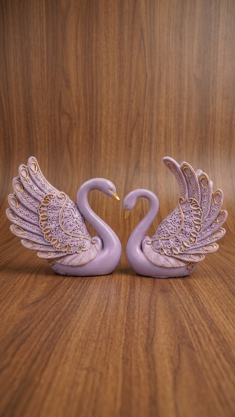 Handcrafted Lavender Royal Swan Showpiece Pair | Premium Resin Home Decor