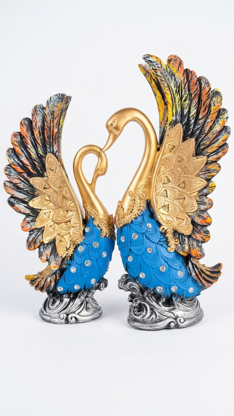 Handcrafted Royal Swan Couple Showpiece with Decorative Wings – Premium Home Decor Sculpture