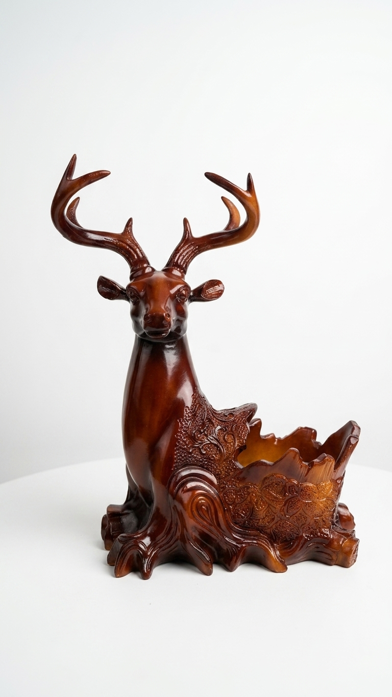 Handcrafted Wooden Deer Holder Showpiece – Premium Decorative Desk Organizer
