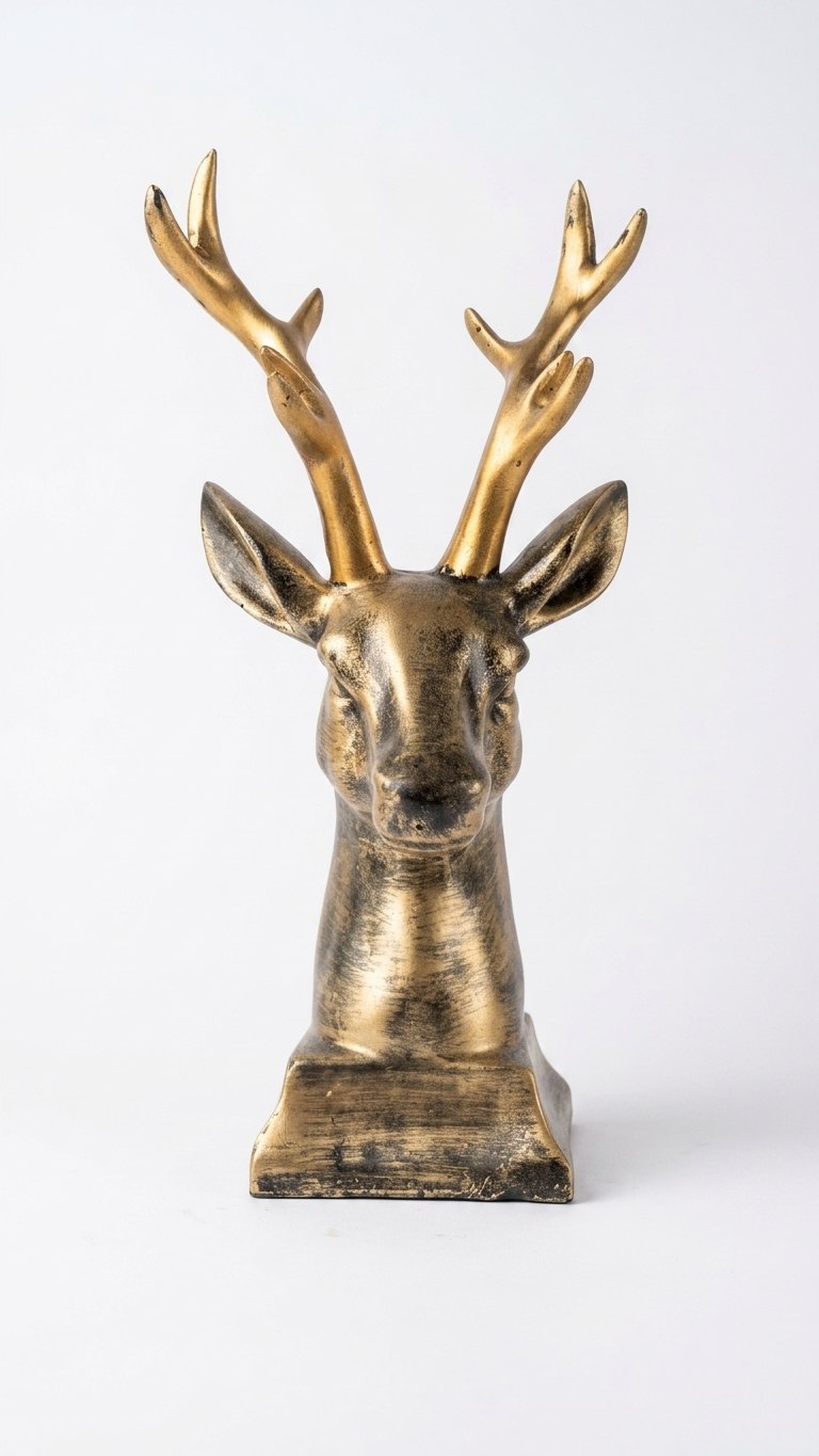 Handcrafted Golden Deer Head Showpiece – Premium Resin Animal Sculpture for Luxury Home Decor