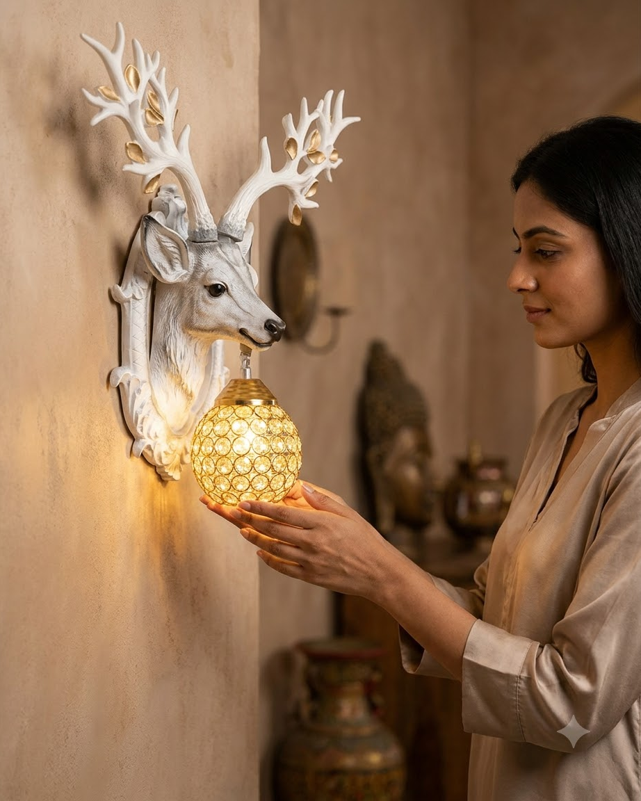 Golden Antler Deer Wall Light