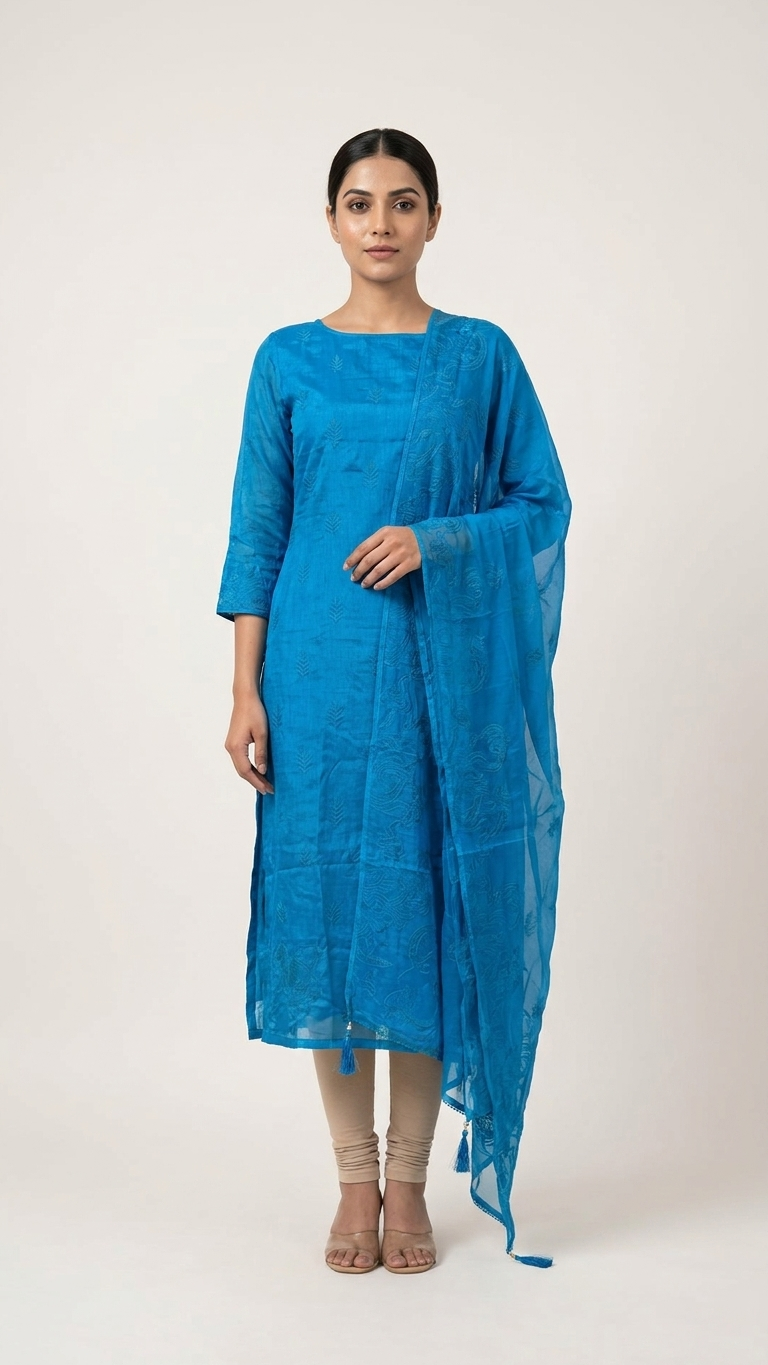 blue embroidered unstitched suit set