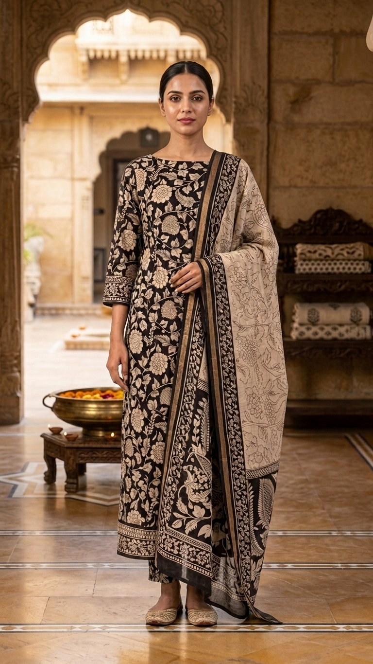 Black and Beige Designer Suit Set with Dupatta – Ethnic Wear India