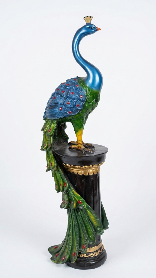 Handcrafted Peacock Floor Statue with Decorative Pedestal – Premium Home Décor Sculpture