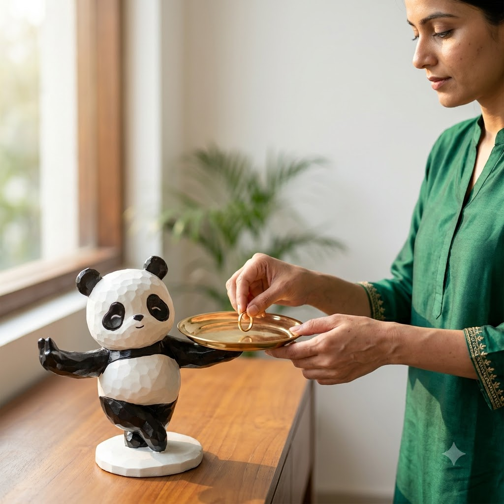 Panda with Tray – Black & White