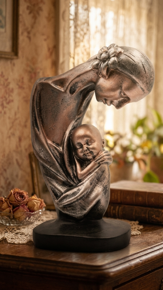 Handcrafted Mother and Baby Sculpture – Premium Made in India Resin Showpiece for Home Decor & Gifting