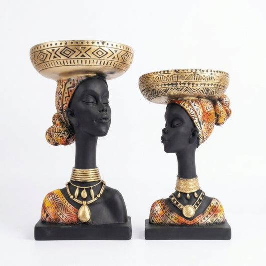 African Tribal Lady Decorative Showpiece Set | Vastu Home Decor Pair