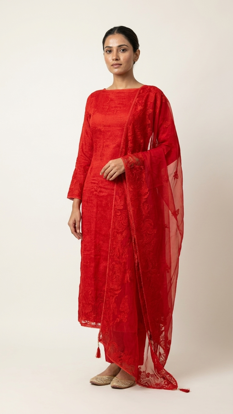 red embroidered unstitched suit set