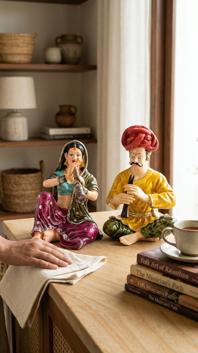 Royal Rajasthani Folk Musician Couple Showpiece | Traditional Indian Home Decor Statue Set