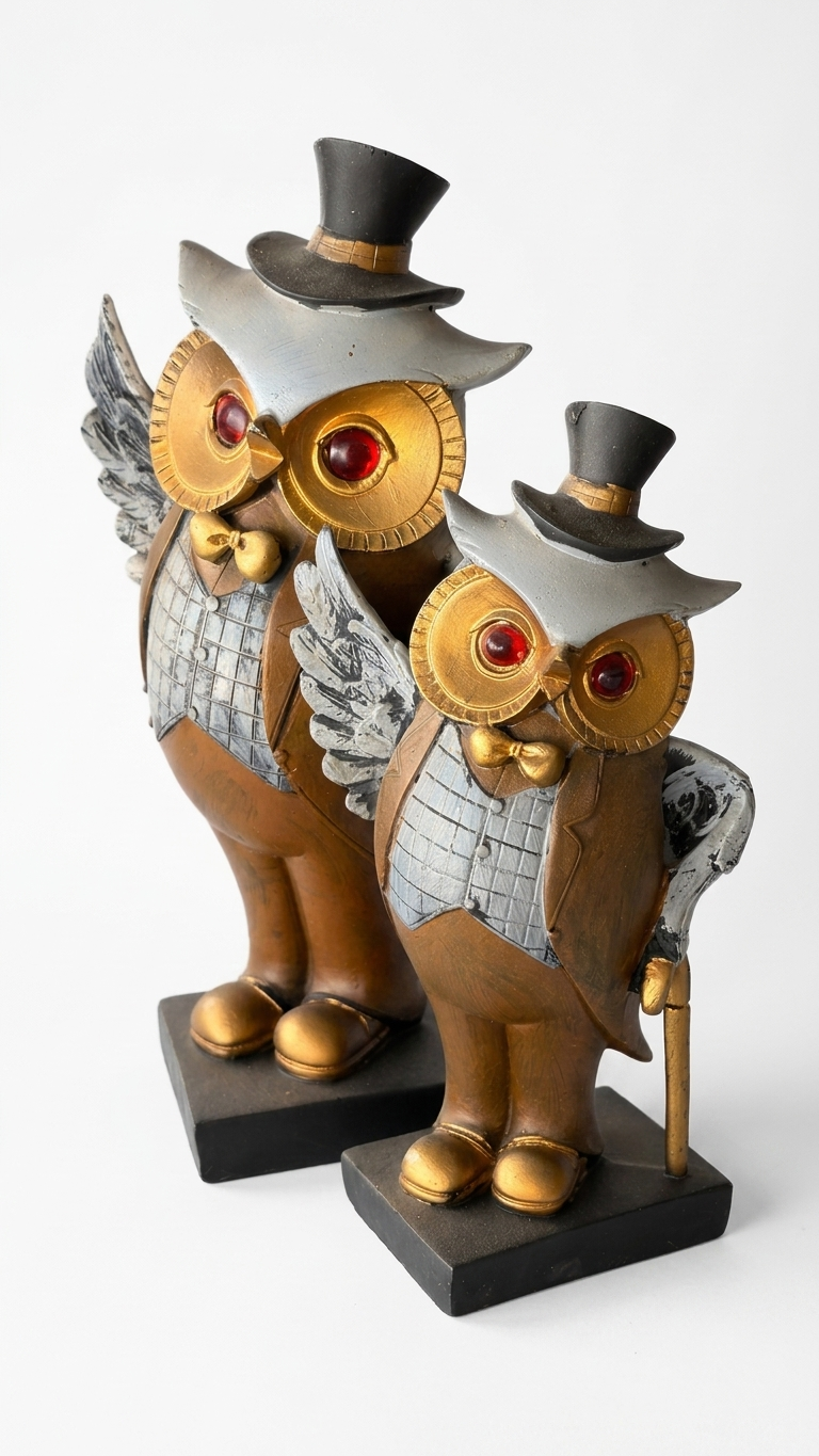 Handcrafted Gentleman Owl Showpiece Pair – Victorian Owl Couple
