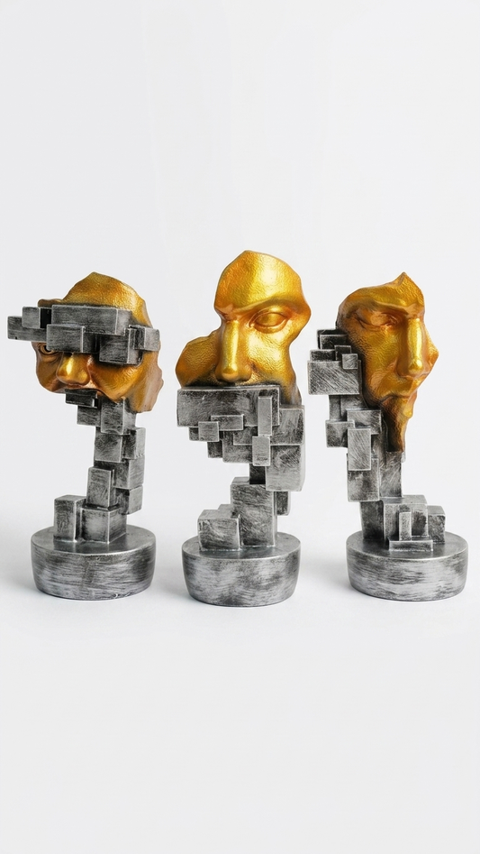 Handcrafted Abstract Face Sculpture Set of 3 – Modern Geometric Resin Art Showpiece for Home & Office Decor