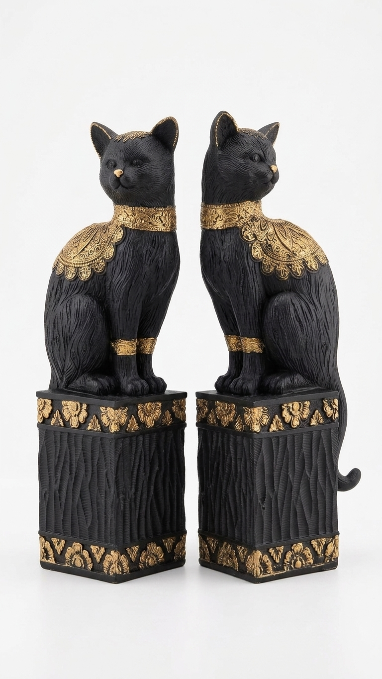 Handcrafted Black Cat Showpiece Set – Decorative Resin Sculpture (Set of 2)
