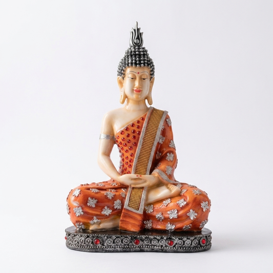 Handcrafted Orange Meditating Buddha Idol