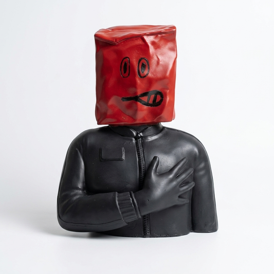 Red Bag Head Sculpture