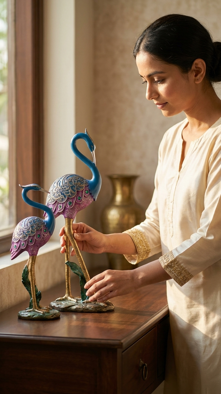 Handcrafted Crane Bird Showpiece Set – Premium Decorative Metal Sculpture for Home Decor & Gifting